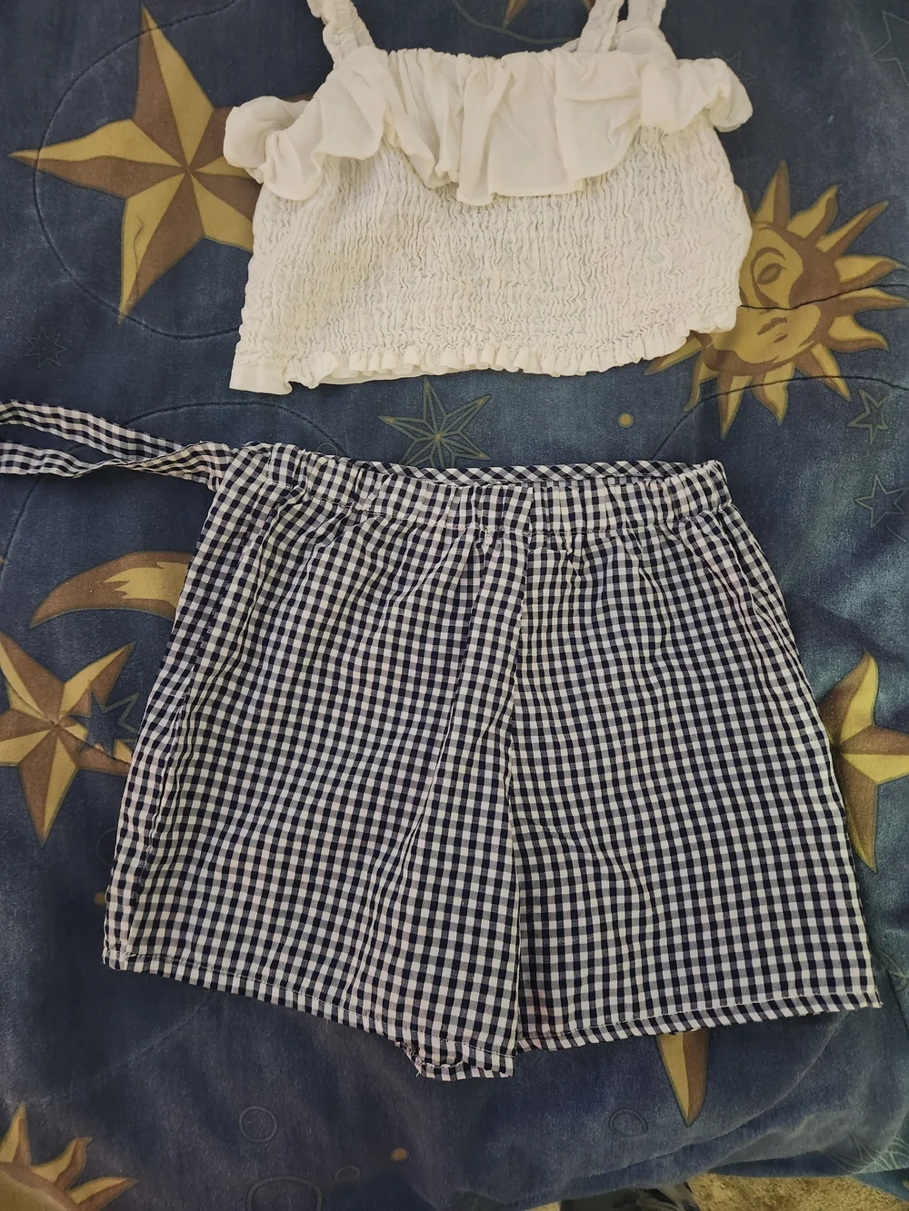 Navy Gingham Wrap Skort with Matching Ruffle Crop Top -NWOT